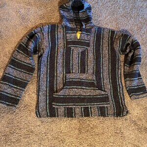 Mexican Hoodie Surfer Poncho Pullover Baha Skate/Ski/Hike IGUANA JACK, Sz M